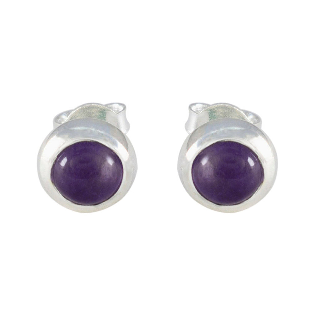 Riyo Fanciable 925 Sterling Silver Earring For Sister Amethyst Earring Bezel Setting Purple Earring Stud Earring