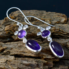 Riyo Hot Sterling Silver Earring For Wife Amethyst Earring Bezel Setting Purple Earring Dangle Earring