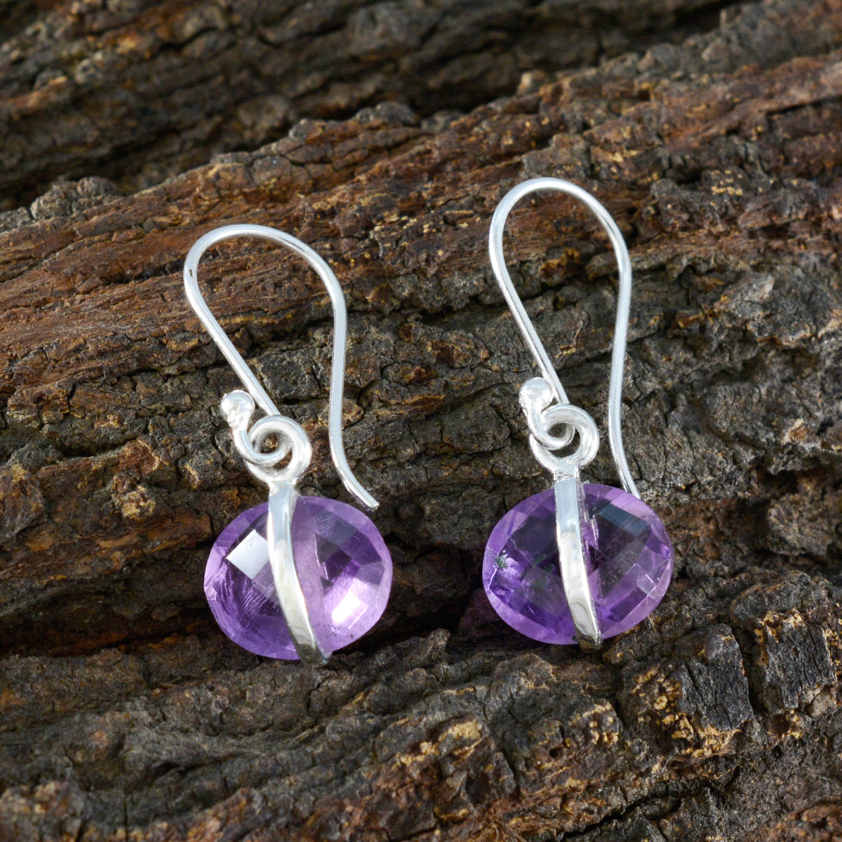 Riyo Drop-Dead Gorgeous 925 Sterling Silver Earring For Femme Amethyst Earring Bezel Setting Purple Earring Dangle Earring