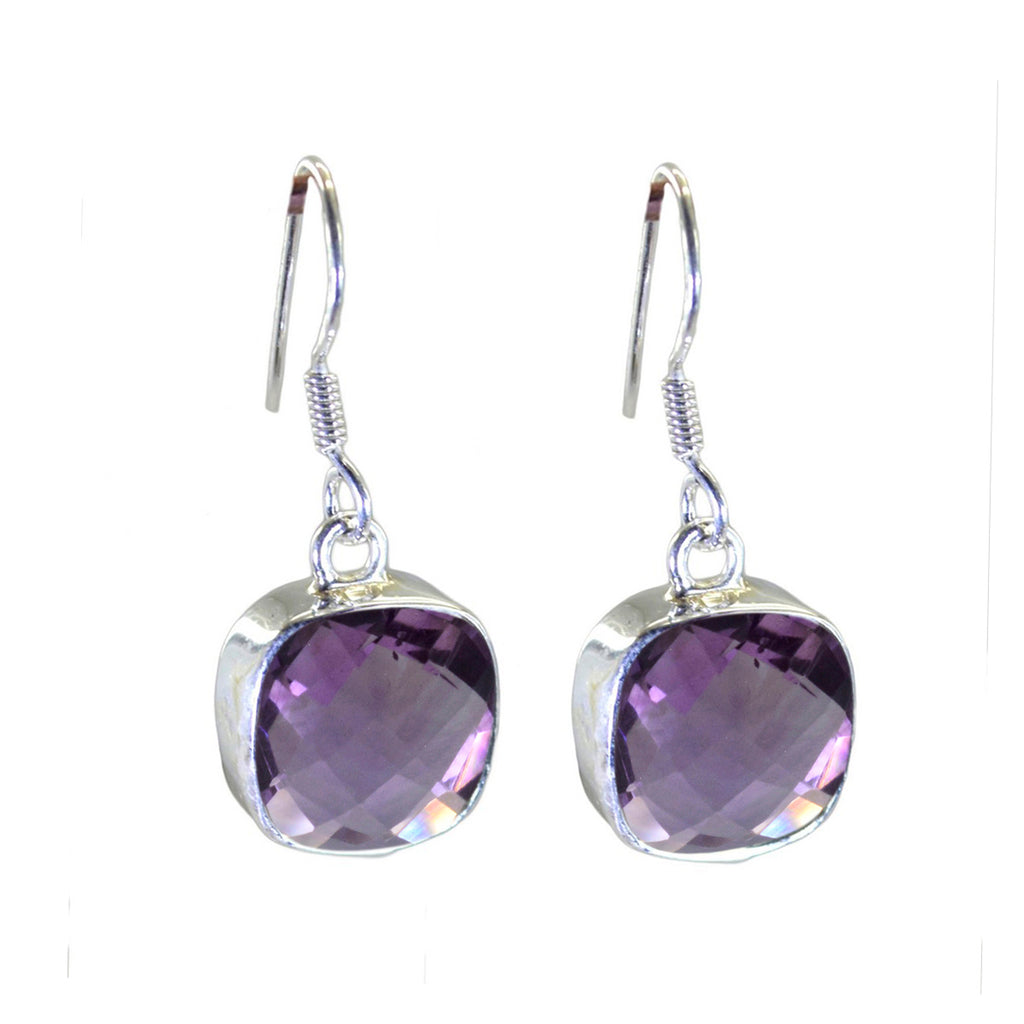 Riyo Good-Looking Sterling Silver Earring For Female Amethyst Earring Bezel Setting Purple Earring Dangle Earring