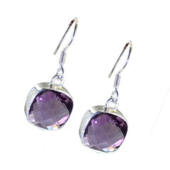 Riyo Good-Looking Sterling Silver Earring For Female Amethyst Earring Bezel Setting Purple Earring Dangle Earring