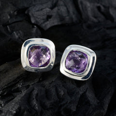 Riyo Nice-Looking 925 Sterling Silver Earring For Demoiselle Amethyst Earring Bezel Setting Purple Earring Stud Earring