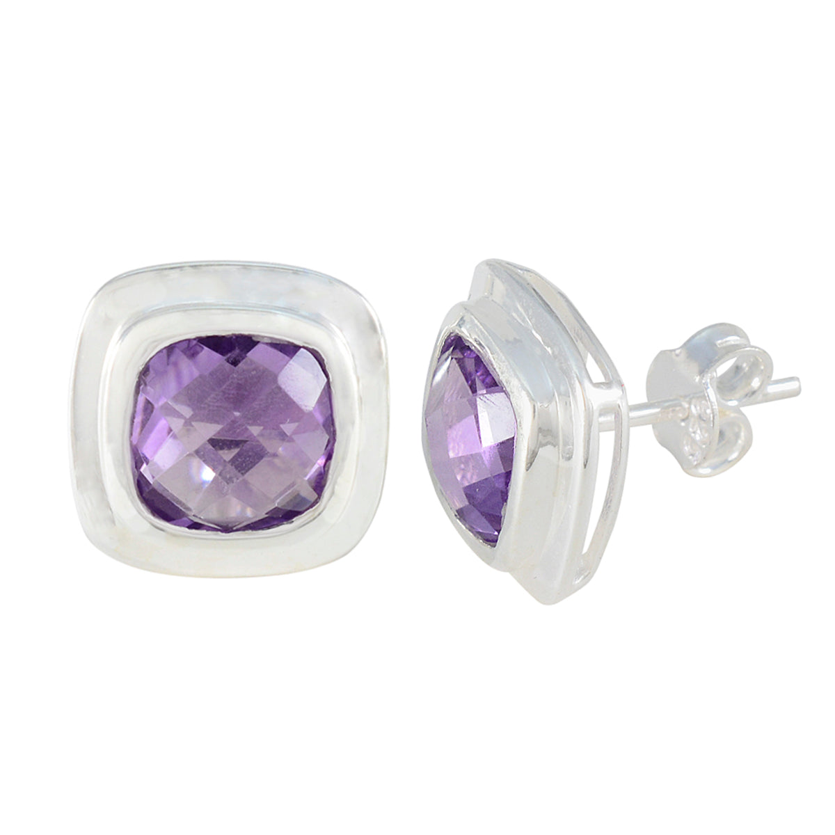 Riyo Nice-Looking 925 Sterling Silver Earring For Demoiselle Amethyst Earring Bezel Setting Purple Earring Stud Earring