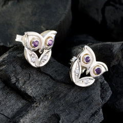 Riyo Beauteous Sterling Silver Earring For Damsel Amethyst Earring Bezel Setting Purple Earring Stud Earring