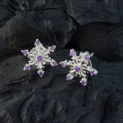Riyo Charming 925 Sterling Silver Earring For Girl Amethyst Earring Bezel Setting Purple Earring Stud Earring