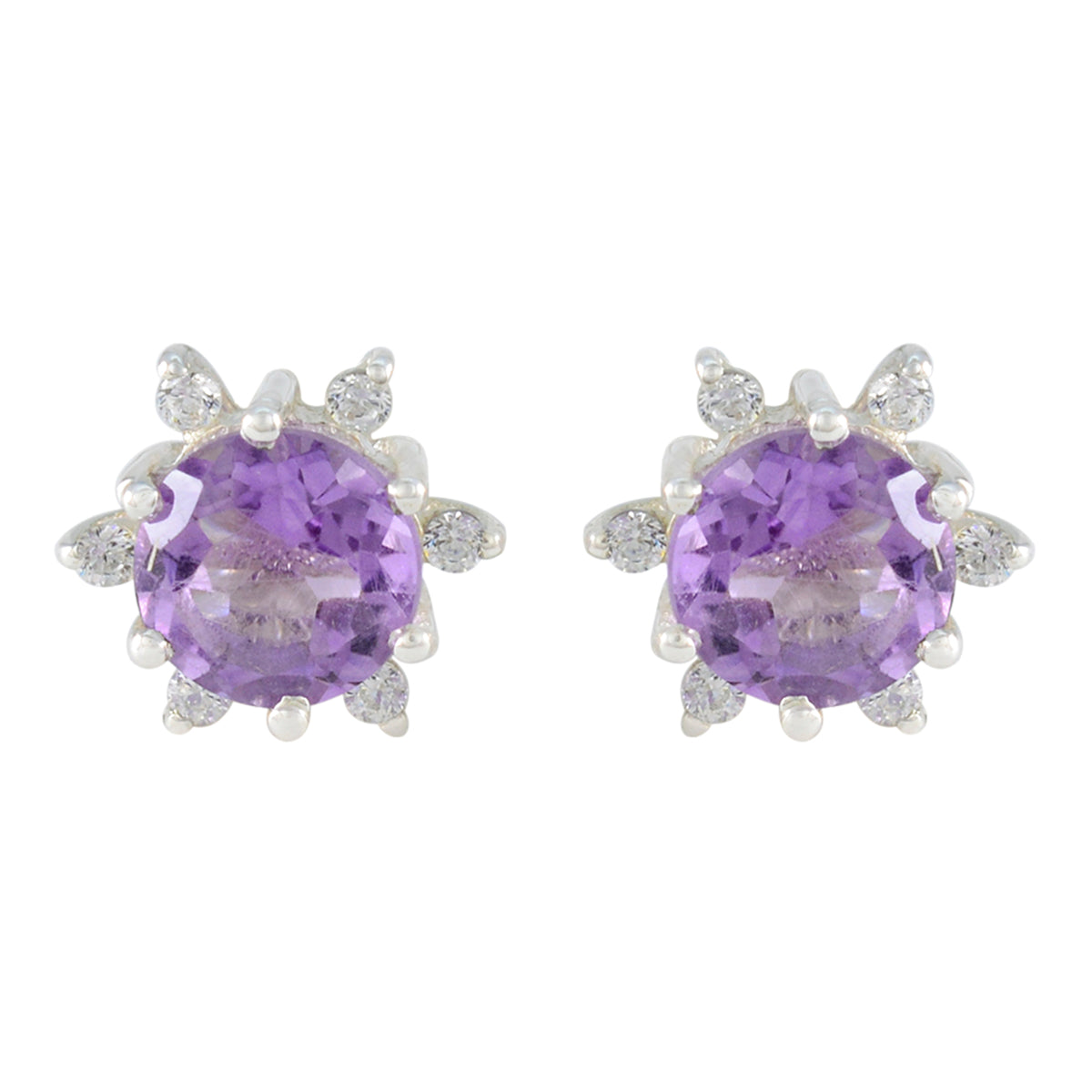 Riyo Engaging Sterling Silver Earring For Wife Amethyst Earring Bezel Setting Purple Earring Stud Earring
