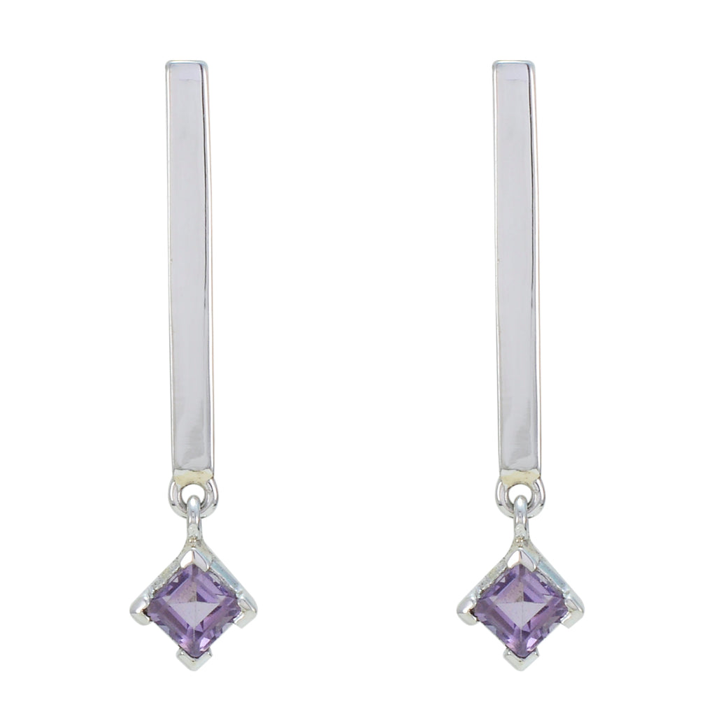 Riyo Heavenly 925 Sterling Silver Earring For Sister Amethyst Earring Bezel Setting Purple Earring Stud Earring