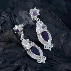 Riyo Beguiling 925 Sterling Silver Earring For Femme Amethyst Earring Bezel Setting Purple Earring Stud Earring