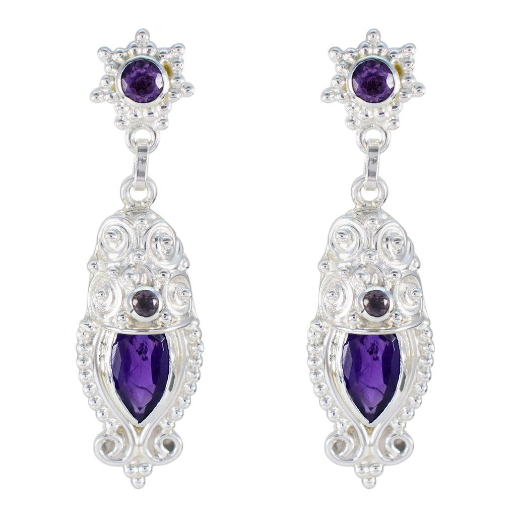 Riyo Beguiling 925 Sterling Silver Earring For Femme Amethyst Earring Bezel Setting Purple Earring Stud Earring