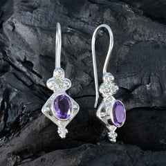 Riyo Artistic Sterling Silver Earring For Women Amethyst Earring Bezel Setting Purple Earring Dangle Earring