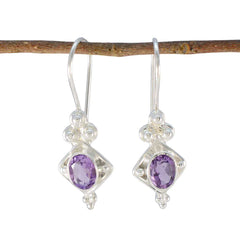 Riyo Artistic Sterling Silver Earring For Women Amethyst Earring Bezel Setting Purple Earring Dangle Earring
