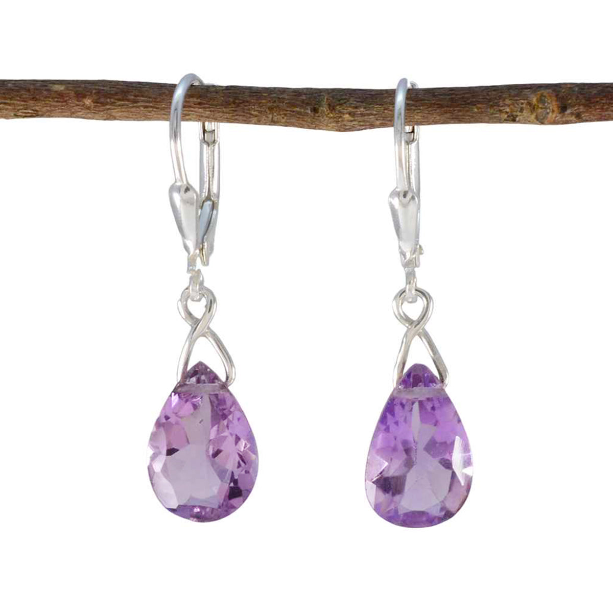 Riyo Decorative 925 Sterling Silver Earring For Damsel Amethyst Earring Bezel Setting Purple Earring Dangle Earring