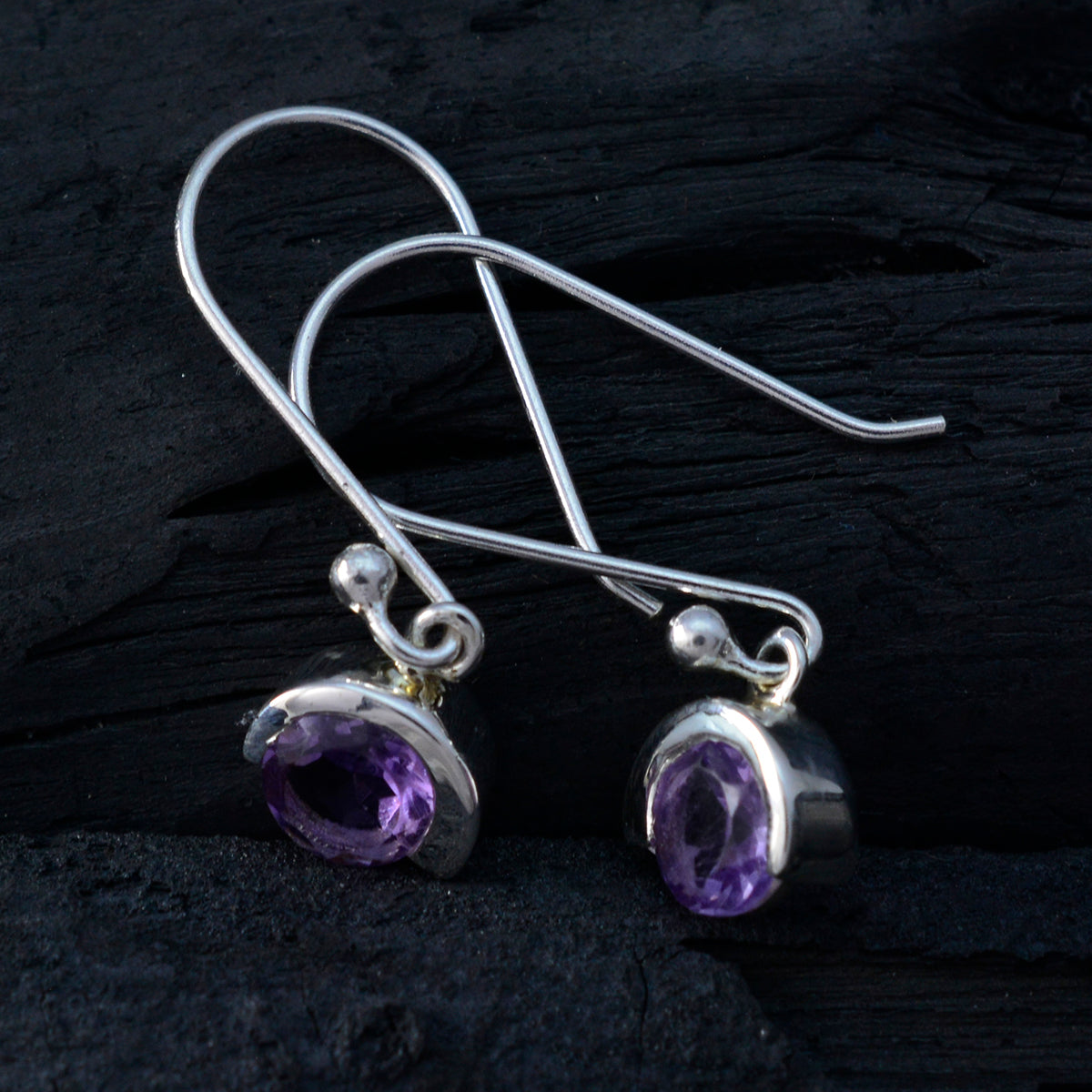 Riyo Good-Looking Sterling Silver Earring For Femme Amethyst Earring Bezel Setting Purple Earring Dangle Earring
