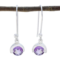 Riyo Good-Looking Sterling Silver Earring For Femme Amethyst Earring Bezel Setting Purple Earring Dangle Earring