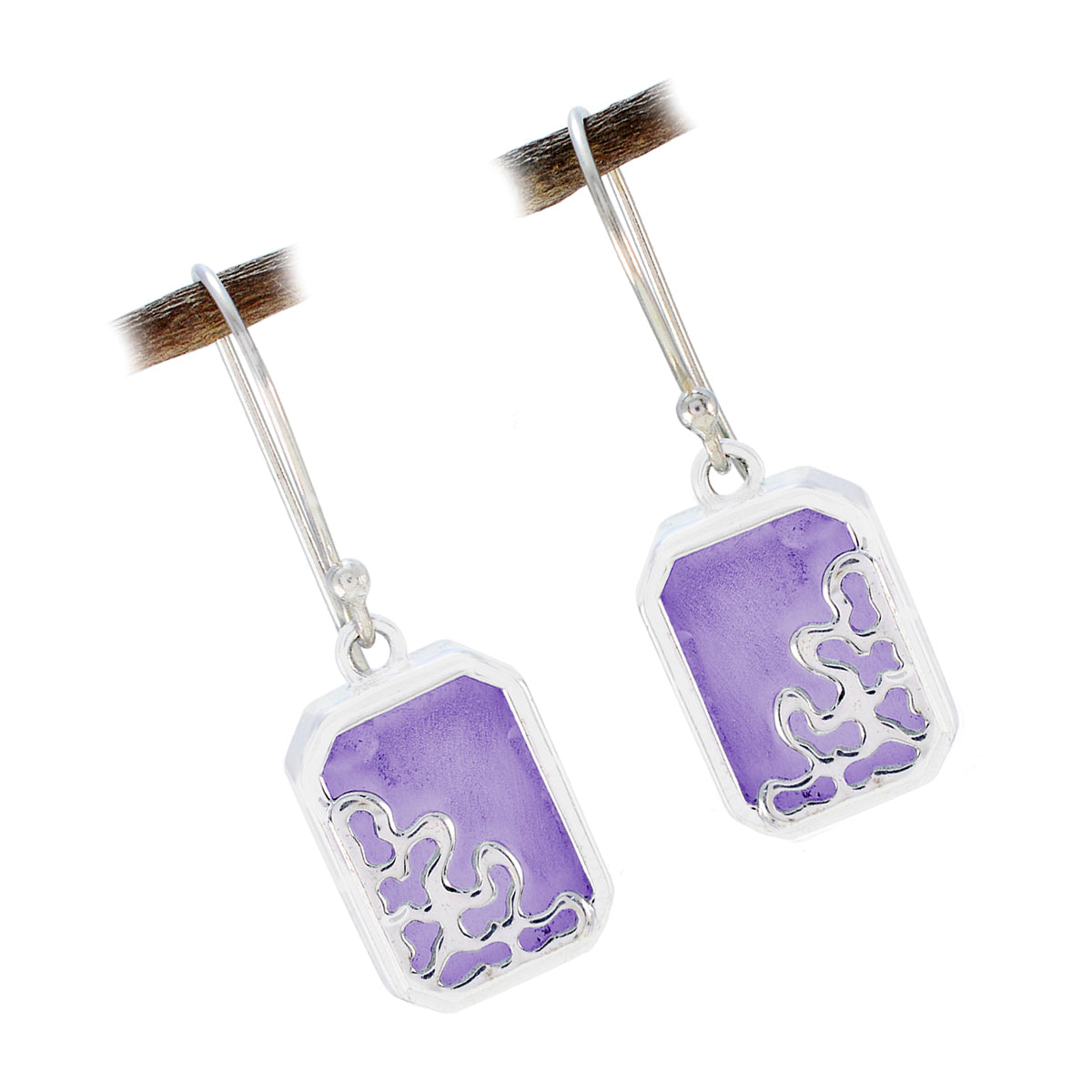 Riyo Fair Sterling Silver Earring For Female Amethyst Earring Bezel Setting Purple Earring Dangle Earring