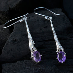 Riyo Attractive Sterling Silver Earring For Girl Amethyst Earring Bezel Setting Purple Earring Dangle Earring