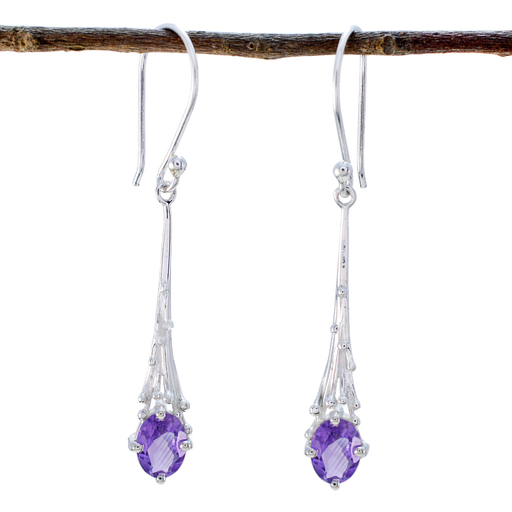 Riyo Attractive Sterling Silver Earring For Girl Amethyst Earring Bezel Setting Purple Earring Dangle Earring