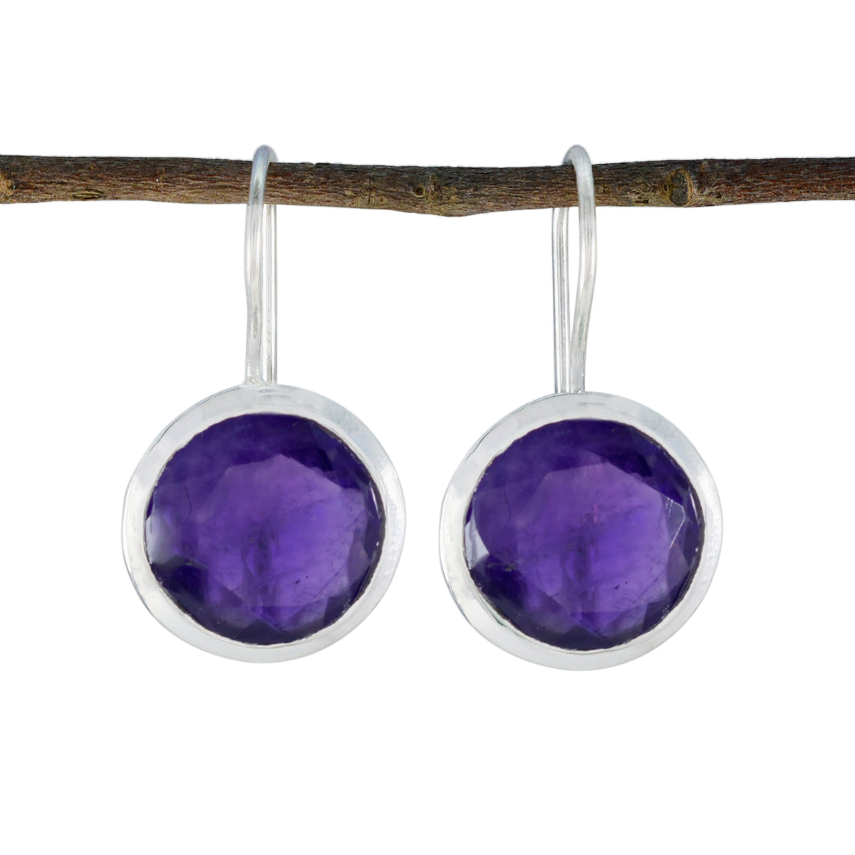 Riyo Ravishing Sterling Silver Earring For Damsel Amethyst Earring Bezel Setting Purple Earring Dangle Earring