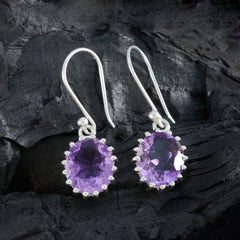 Riyo Aesthetic Sterling Silver Earring For Femme Amethyst Earring Bezel Setting Purple Earring Dangle Earring
