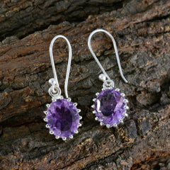 Riyo Aesthetic Sterling Silver Earring For Femme Amethyst Earring Bezel Setting Purple Earring Dangle Earring