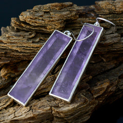 Riyo Knockout Sterling Silver Earring For Female Amethyst Earring Bezel Setting Purple Earring Dangle Earring