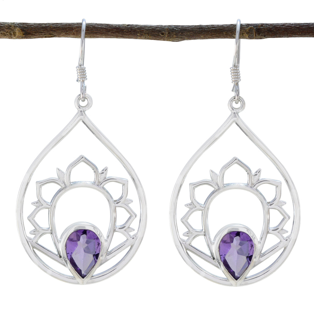 Riyo Fit 925 Sterling Silver Earring For Wife Amethyst Earring Bezel Setting Purple Earring Dangle Earring