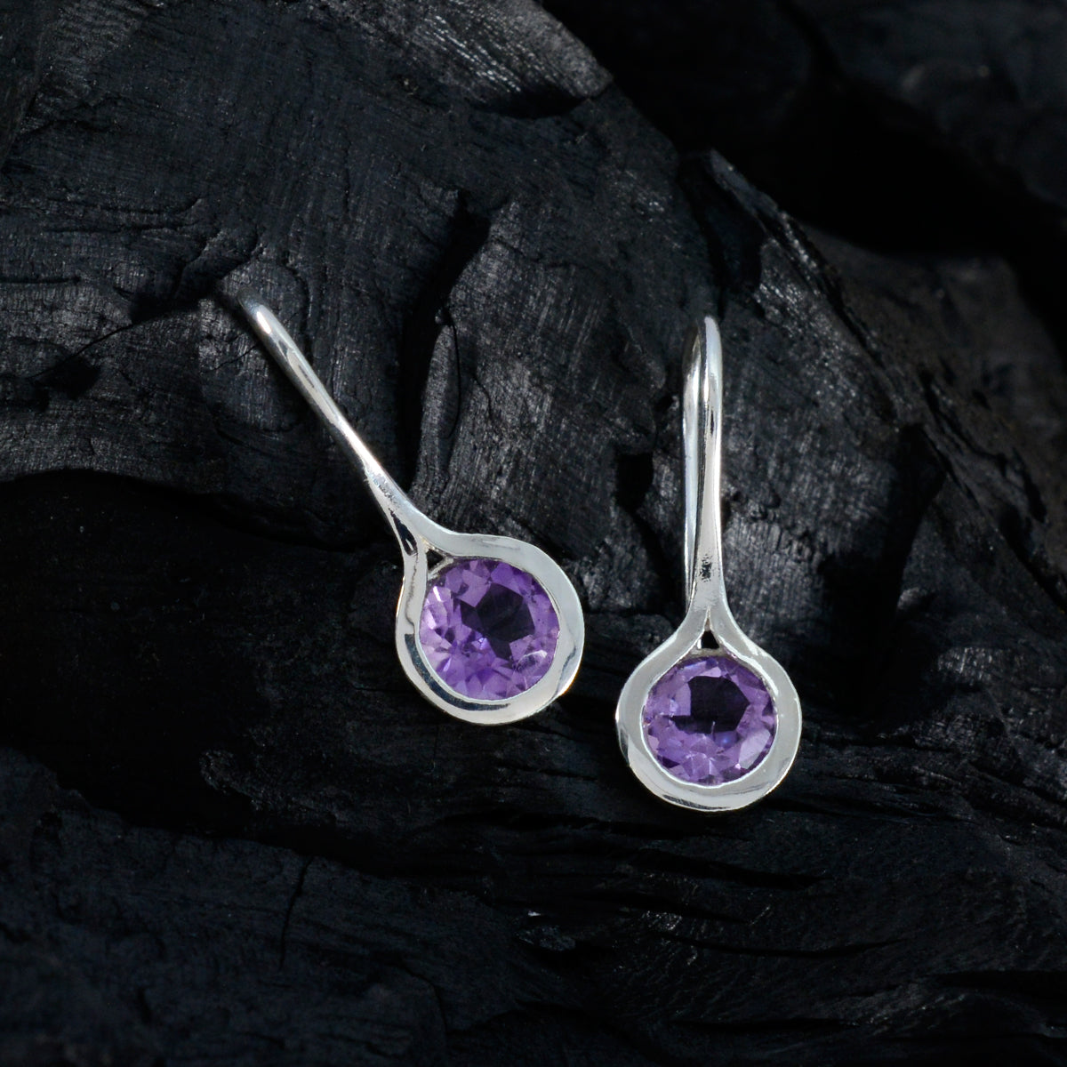 Riyo Foxy Sterling Silver Earring For Demoiselle Amethyst Earring Bezel Setting Purple Earring Dangle Earring