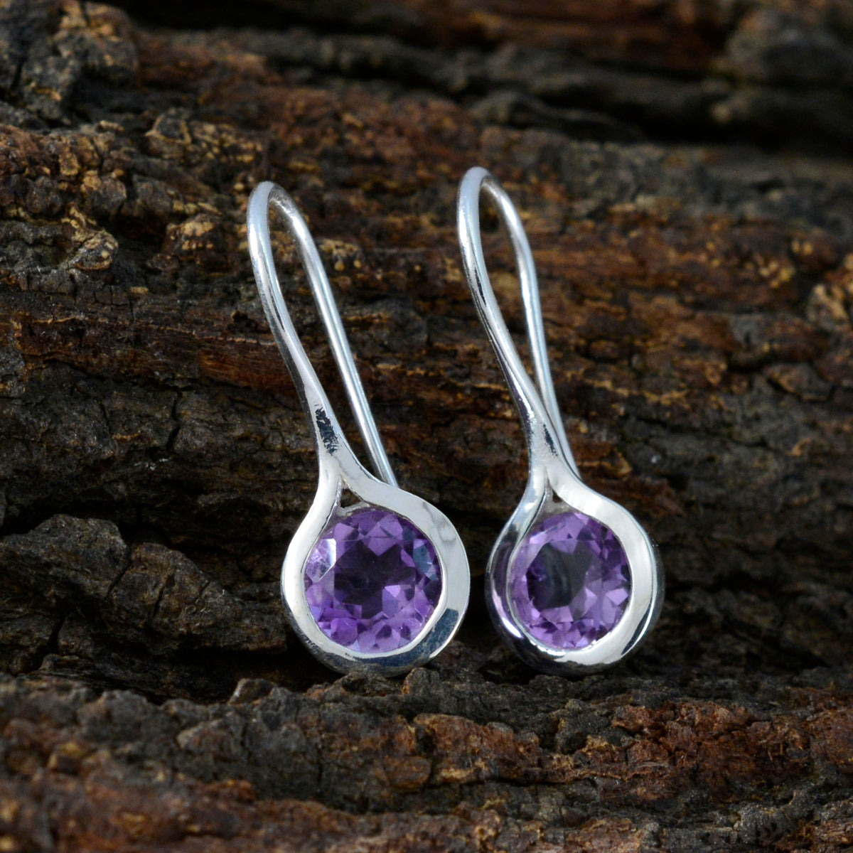 Riyo Foxy Sterling Silver Earring For Demoiselle Amethyst Earring Bezel Setting Purple Earring Dangle Earring