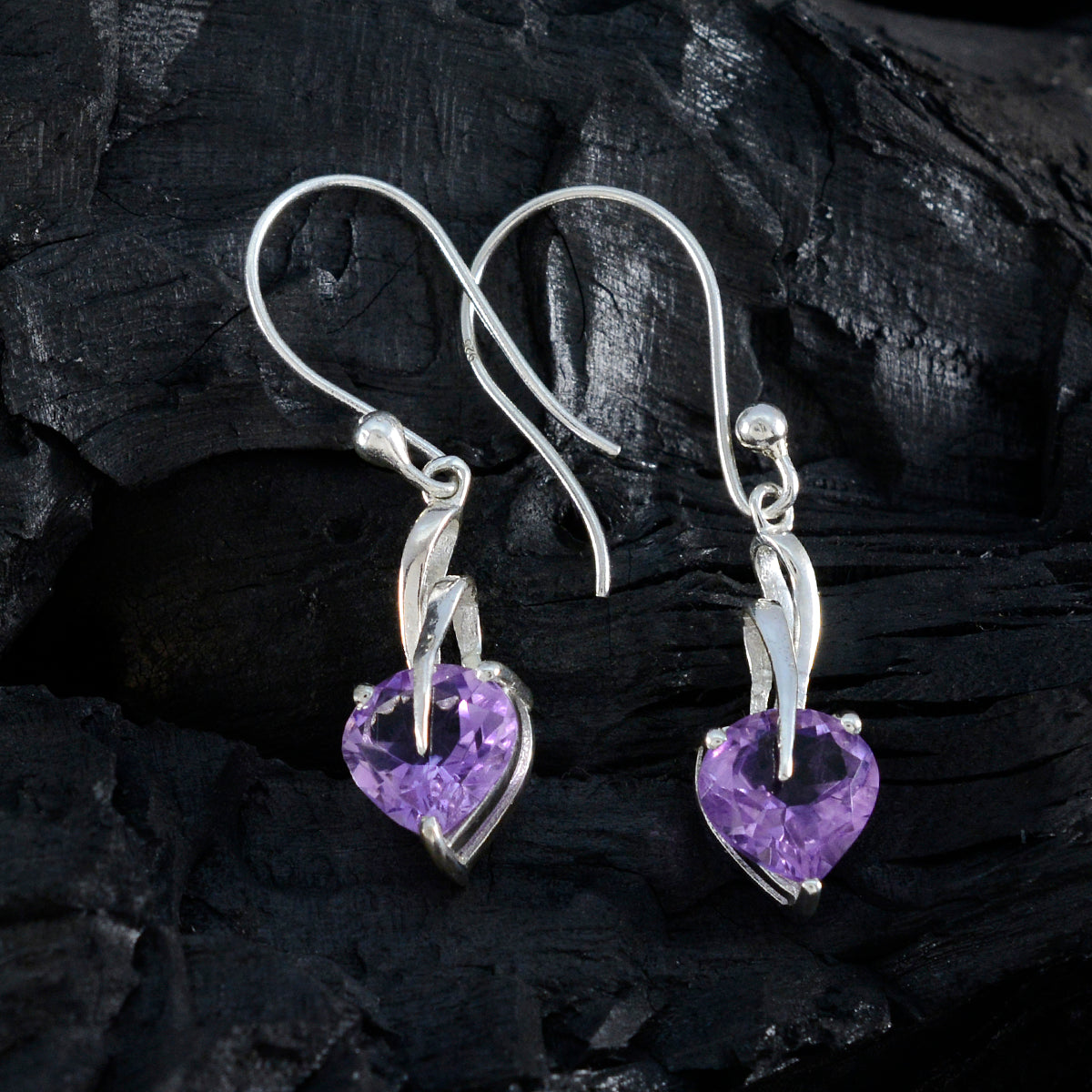 Riyo Exquisite Sterling Silver Earring For Sister Amethyst Earring Bezel Setting Purple Earring Dangle Earring
