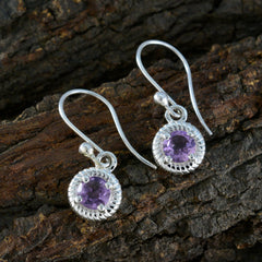 Riyo Tasty 925 Sterling Silver Earring For Girl Amethyst Earring Bezel Setting Purple Earring Dangle Earring