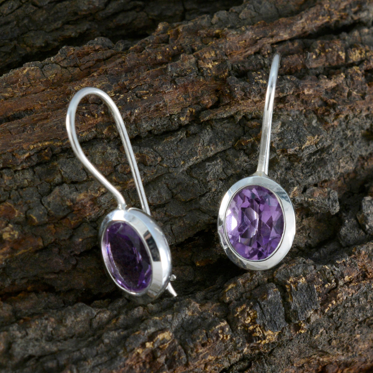 Riyo Fanciable 925 Sterling Silver Earring For Women Amethyst Earring Bezel Setting Purple Earring Dangle Earring
