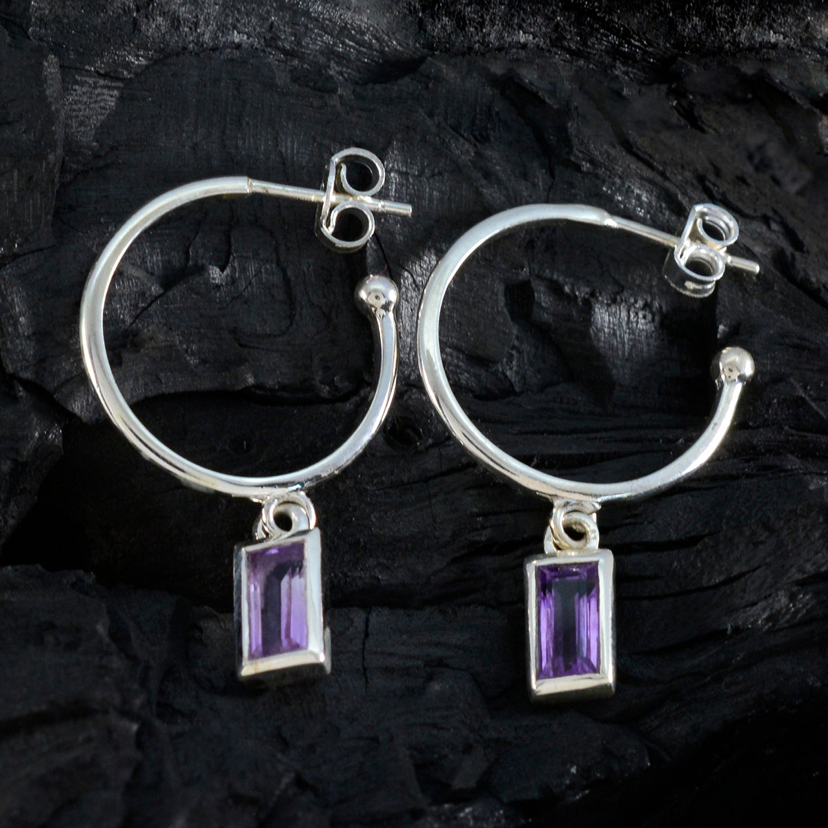 Riyo Spunky 925 Sterling Silver Earring For Wife Amethyst Earring Bezel Setting Purple Earring Dangle Earring