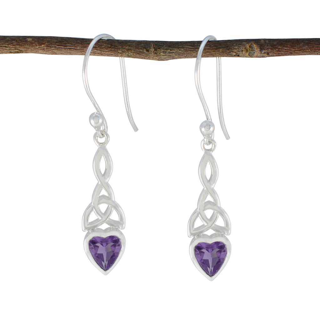 Riyo Engaging Sterling Silver Earring For Sister Amethyst Earring Bezel Setting Purple Earring Dangle Earring