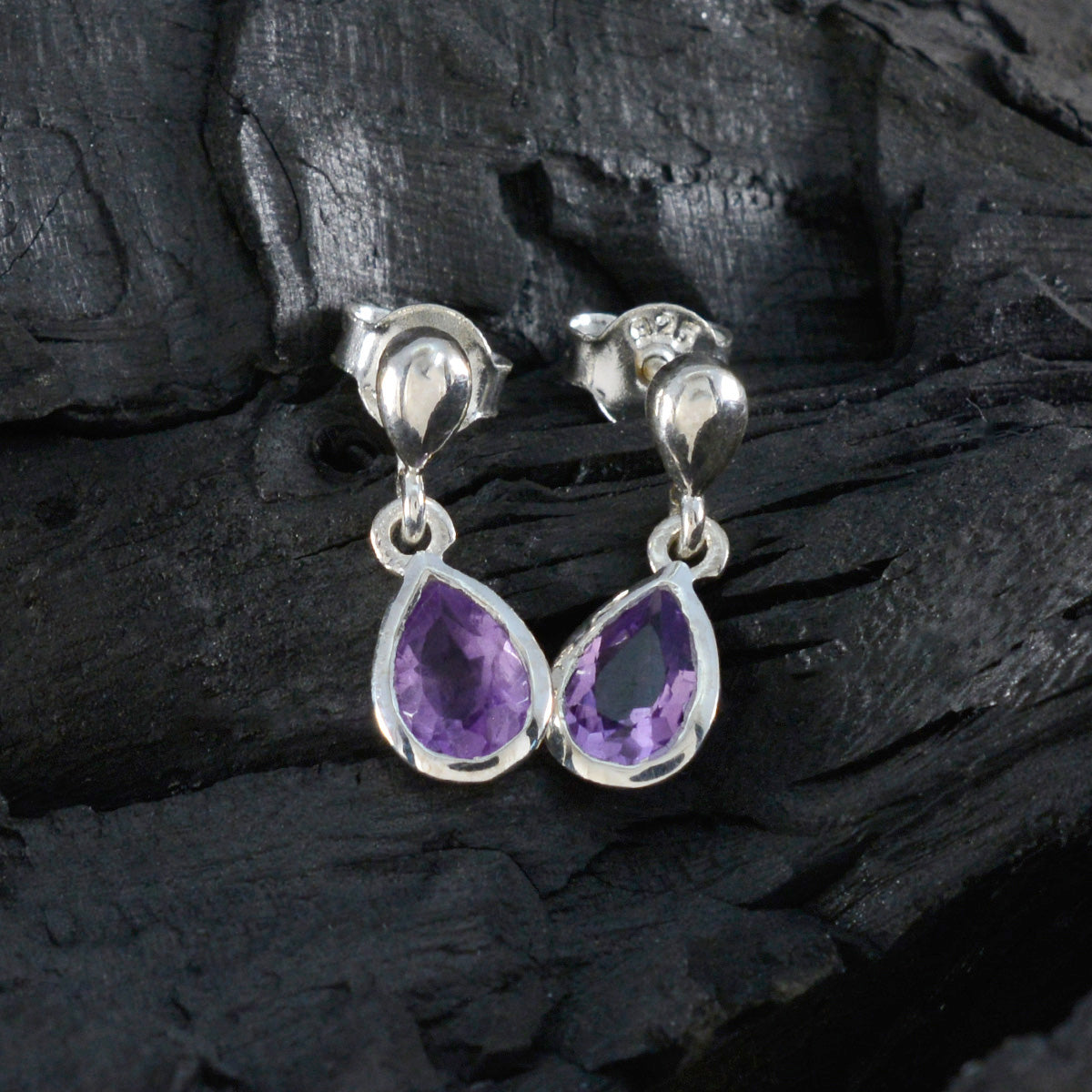 Riyo Heavenly Sterling Silver Earring For Demoiselle Amethyst Earring Bezel Setting Purple Earring Stud Earring
