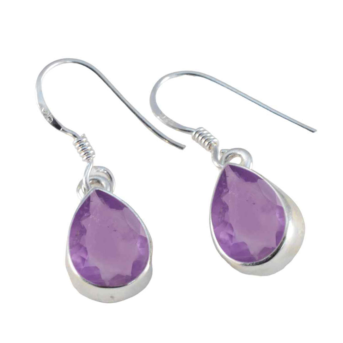 Riyo Bonny Sterling Silver Earring For Sister Amethyst Earring Bezel Setting Purple Earring Dangle Earring