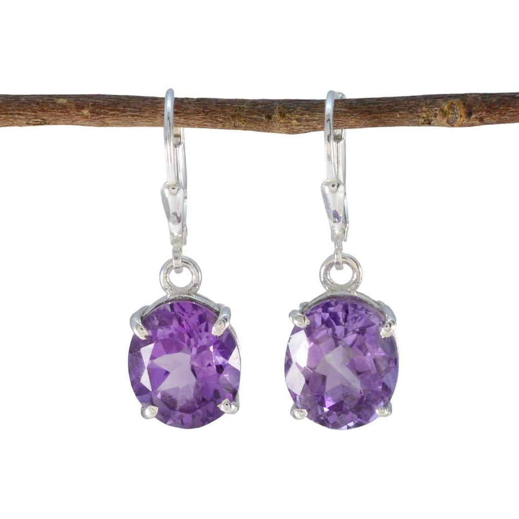 Riyo Beddable 925 Sterling Silver Earring For Girl Amethyst Earring Bezel Setting Purple Earring Dangle Earring