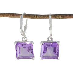 Riyo Spunky Sterling Silver Earring For Female Amethyst Earring Bezel Setting Purple Earring Dangle Earring