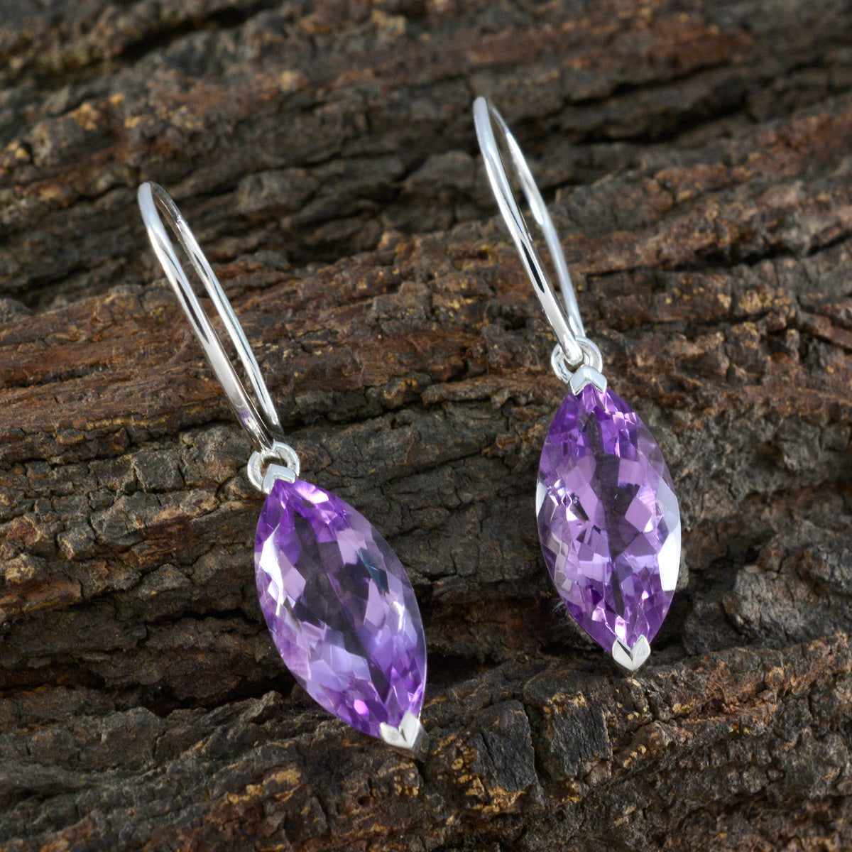 Riyo Fair 925 Sterling Silver Earring For Lady Amethyst Earring Bezel Setting Purple Earring Dangle Earring