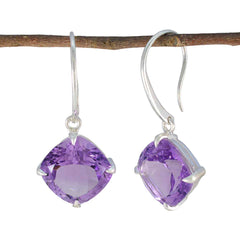 Riyo Pretty Sterling Silver Earring For Women Amethyst Earring Bezel Setting Purple Earring Dangle Earring