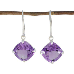 Riyo Pretty Sterling Silver Earring For Women Amethyst Earring Bezel Setting Purple Earring Dangle Earring