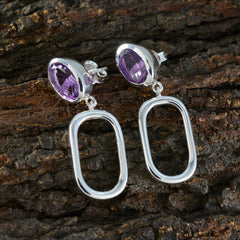 Riyo Alluring 925 Sterling Silver Earring For Girl Amethyst Earring Bezel Setting Purple Earring Stud Earring