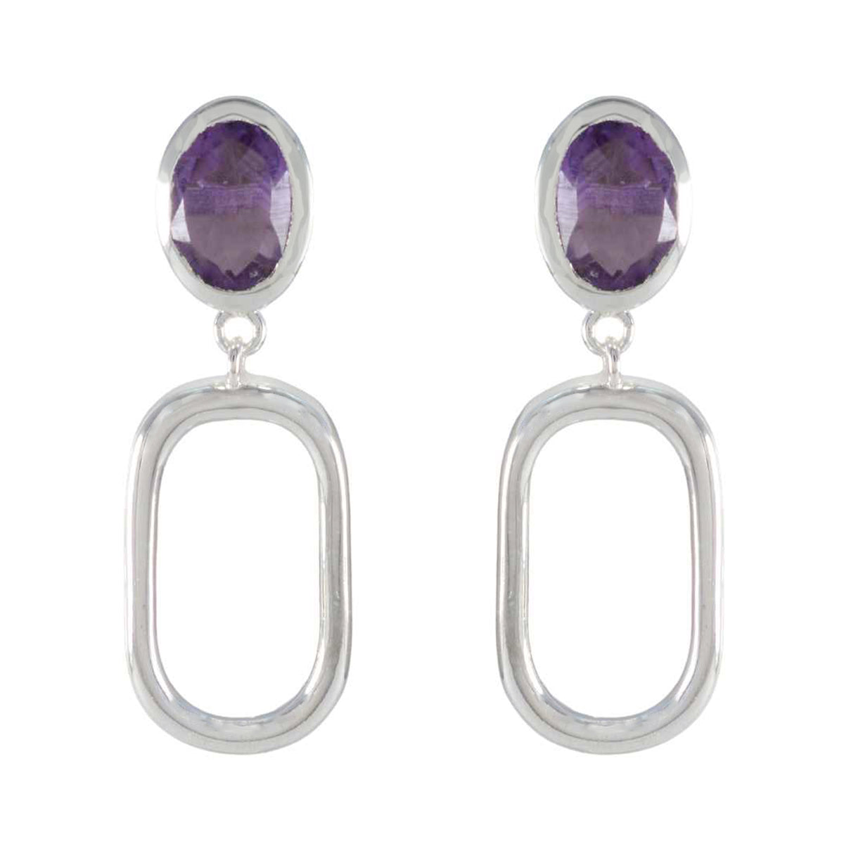 Riyo Alluring 925 Sterling Silver Earring For Girl Amethyst Earring Bezel Setting Purple Earring Stud Earring