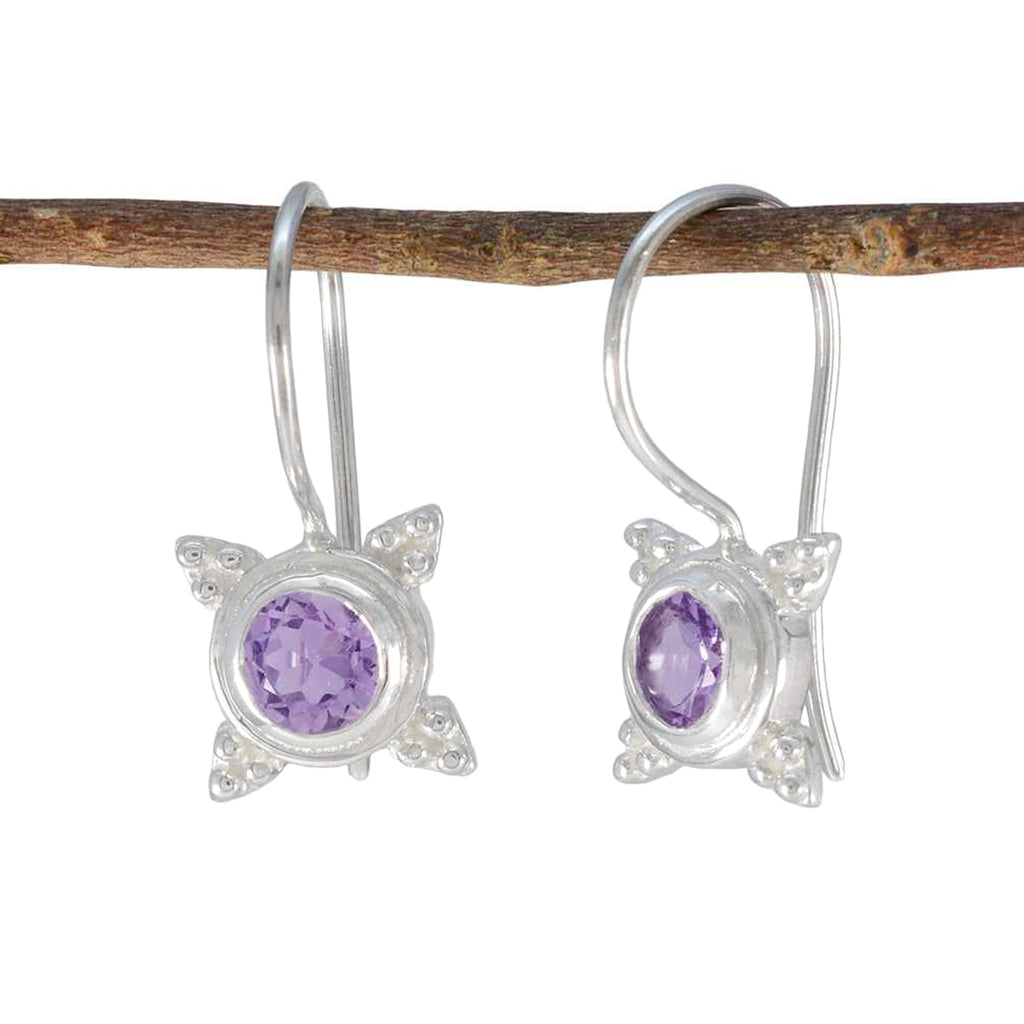 Riyo Winsome Sterling Silver Earring For Female Amethyst Earring Bezel Setting Purple Earring Dangle Earring
