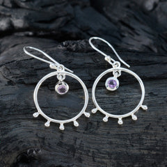 Riyo Gorgeous Sterling Silver Earring For Girl Amethyst Earring Bezel Setting Purple Earring Dangle Earring