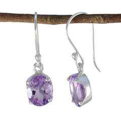 Riyo Elegant 925 Sterling Silver Earring For Girl Amethyst Earring Bezel Setting Purple Earring Dangle Earring