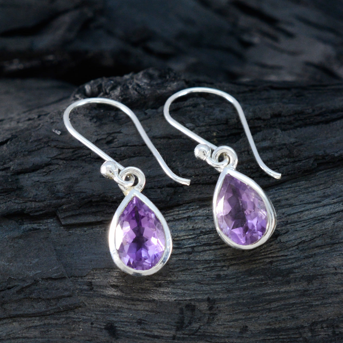 Riyo Fit Sterling Silver Earring For Demoiselle Amethyst Earring Bezel Setting Purple Earring Dangle Earring
