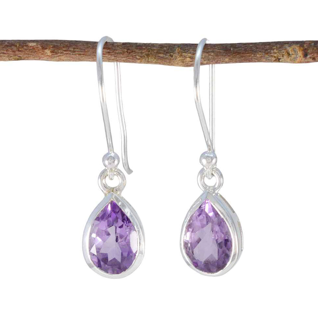 Riyo Fit Sterling Silver Earring For Demoiselle Amethyst Earring Bezel Setting Purple Earring Dangle Earring