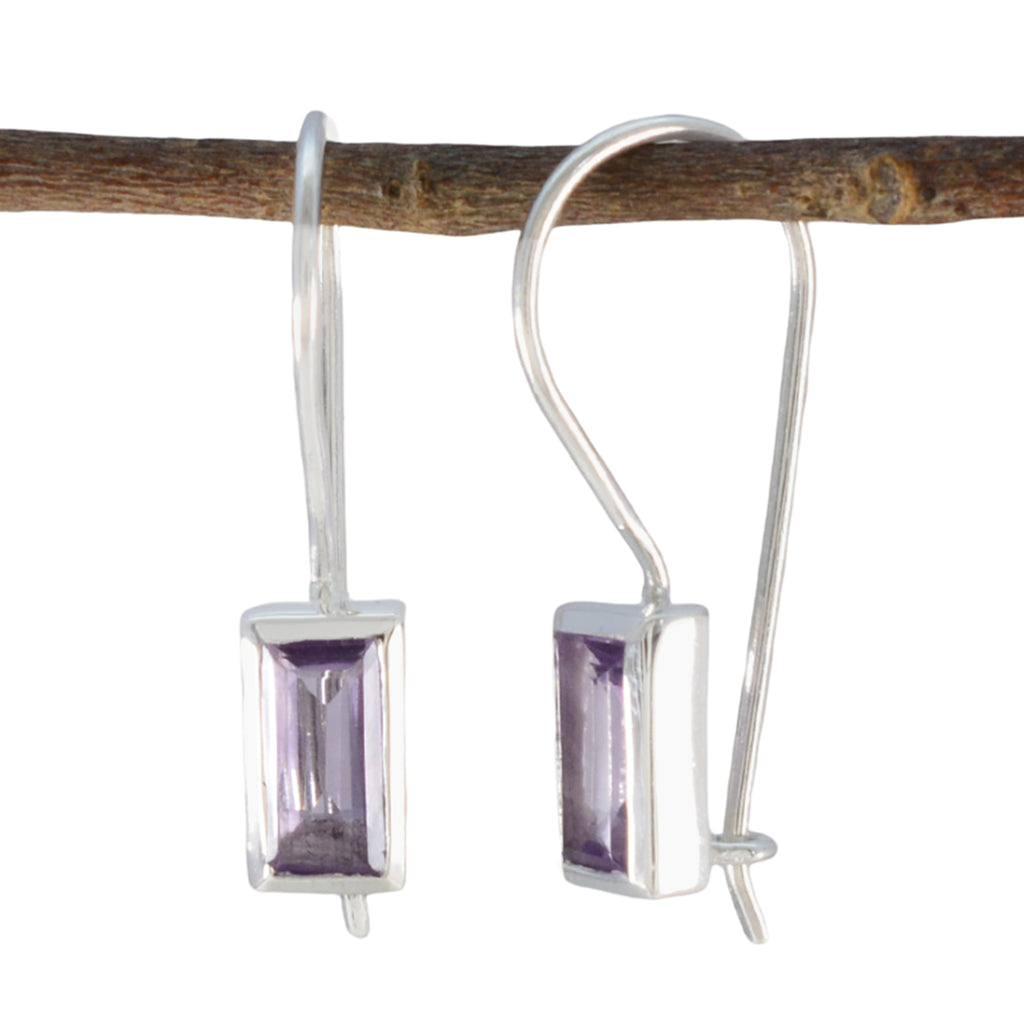 Riyo Smashing 925 Sterling Silver Earring For Female Amethyst Earring Bezel Setting Purple Earring Dangle Earring
