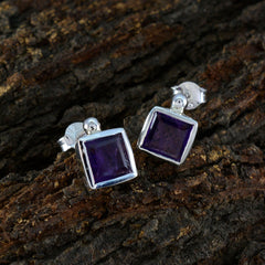 Riyo Pleasing 925 Sterling Silver Earring For Wife Amethyst Earring Bezel Setting Purple Earring Stud Earring