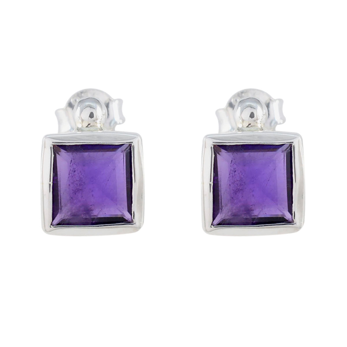 Riyo Pleasing 925 Sterling Silver Earring For Wife Amethyst Earring Bezel Setting Purple Earring Stud Earring